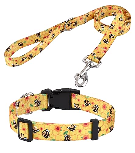 Mihqy Hundehalsband und Leine Set, Verstellbares, Weich & Komfort Nylon Hunde Halsband für Kleine Mittlere Große Hunde Welpen Katzen(Biene Set,M) von Mihqy
