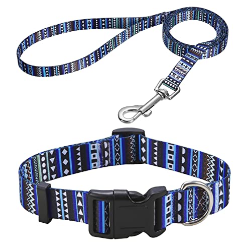 Mihqy Hundehalsband und Leine Set, Verstellbares, Weich & Komfort Nylon Hunde Halsband für Kleine Mittlere Große Hunde Welpen Katzen(Böhmische Blau Set,L) von Mihqy