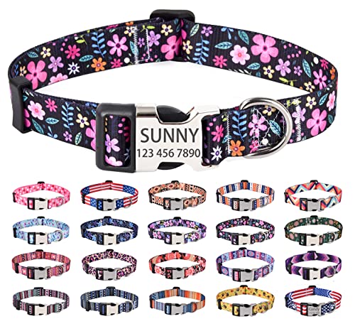 Mihqy Personalisierte Hundehalsbänder mit Eingraviertem Namen und Telefonnummer, 10 Colors& 4 Größen für Kleine, Mittlere und Große Hunde(Blume,S) von Mihqy