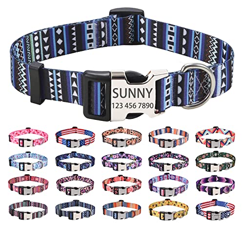 Mihqy Personalisierte Hundehalsbänder mit Eingraviertem Namen und Telefonnummer, 10 Colors& 4 Größen für Kleine, Mittlere und Große Hunde(Bohemian Blau,M) von Mihqy