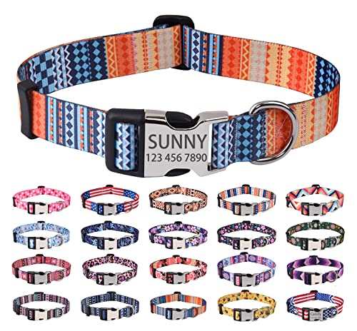 Mihqy Personalisierte Hundehalsbänder mit Eingraviertem Namen und Telefonnummer, 10 Colors& 4 Größen für Kleine, Mittlere und Große Hunde(Bohemian Orange,S) von Mihqy