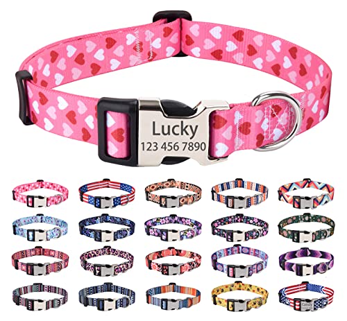 Mihqy Personalisierte Hundehalsbänder mit Eingraviertem Namen und Telefonnummer, 10 Colors& 4 Größen für Kleine, Mittlere und Große Hunde(Rosa Herz,S) von Mihqy