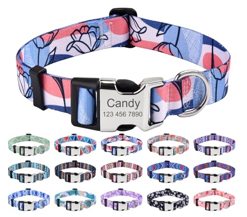 Mihqy Personalisiertes Hundehalsband mit Eingraviertem Namen und Telefonnummer - Weich & Komfort Hunde Halsband Hundehalsbänder für Kleine Mittel Große Hunde Welpen Katzen(Rosen Linie,XS) von Mihqy