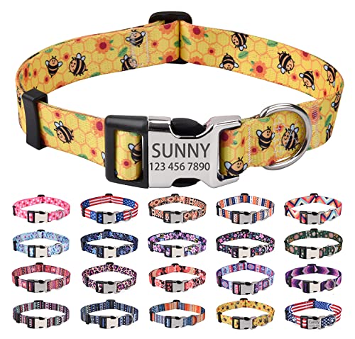 Mihqy Personalisiertes Hundehalsband mit Eingraviertem Namen und Telefonnummer - Weich & Komfort Hunde Halsband Hundehalsbänder für Kleine Mittlere Große Hunde(Biene,S) von Mihqy