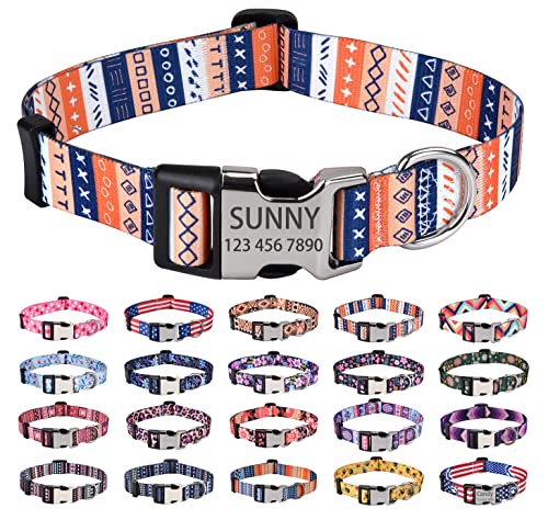 Mihqy Personalisiertes Hundehalsband mit Eingraviertem Namen und Telefonnummer - Weich & Komfort Hunde Halsband Hundehalsbänder für Kleine Mittlere Große Hunde(Bunt Symbole,M) von Mihqy