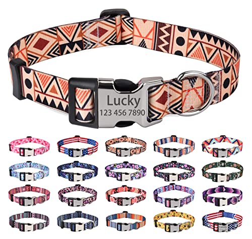 Mihqy Personalisiertes Hundehalsband mit Eingraviertem Namen und Telefonnummer - Weich & Komfort Hunde Halsband Hundehalsbänder für Kleine Mittlere Große Hunde(Linie Geometrie,M) von Mihqy