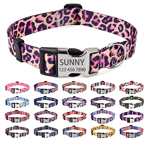 Mihqy Personalisiertes Hundehalsband mit Eingraviertem Namen und Telefonnummer - Weich & Komfort Hunde Halsband Hundehalsbänder für Kleine Mittlere Große Hunde(Rosa Leopard,L) von Mihqy