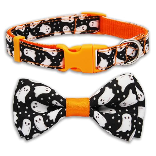Halloween-Hundehalsband, verstellbar, Geisterdruck, mit stabiler Schnalle und Fliege, weiches, lichtbeständiges Nylon, 3 Größen für kleine, mittelgroße und große Hunde Halloween-Hundehalsband, verstellbar, Geisterdruck, mit stabiler Schnalle und Fliege, weiches, lichtbeständiges Nylon, 3 Größen für kleine, mittelgroße und große Hunde von Miiemiu