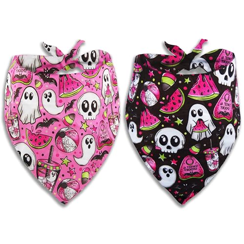 Halloween-Hundehalstuch, niedlicher Geist und Candycorn-Druck, Schals für Haustiere, weich, atmungsaktiv, Baumwolle, Halloween-Kostüm für kleine und mittelgroße Welpen, 2 Stück von Miiemiu