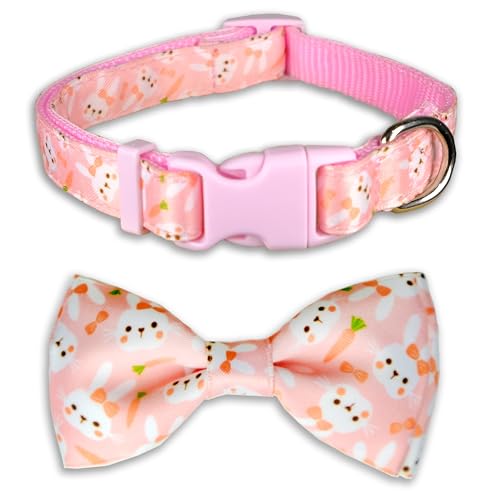 Hundehalsband mit Fliege, verstellbar, rosa Hasen- und Karottenmuster, Haustierhalsband mit abnehmbarer Fliege, weich und festlich für kleine und mittelgroße Hunde Hundehalsband mit Fliege, verstellbar, rosa Hasen- und Karottenmuster, Haustierhalsband mit abnehmbarer Fliege, weich und festlich für kleine und mittelgroße Hunde von Miiemiu