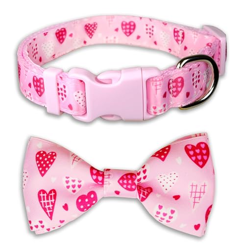Hundehalsband mit Fliege, verstellbar, rosa Herzmuster mit abnehmbarer Fliege, stilvoll und bequem für kleine und mittelgroße Hunde Hundehalsband mit Fliege, verstellbar, rosa Herzmuster mit abnehmbarer Fliege, stilvoll und bequem für kleine und mittelgroße Hunde von Miiemiu