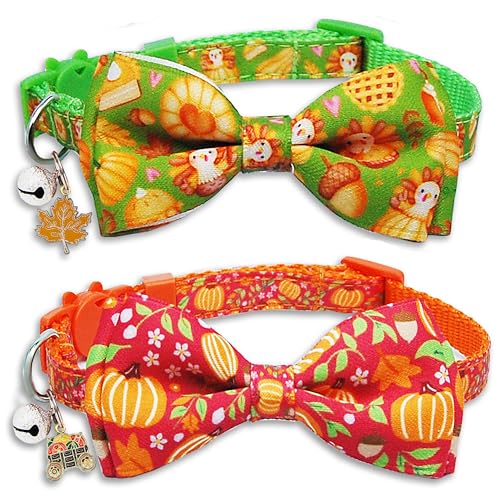 Thanksgiving-Katzenhalsband mit Fliege, Truthahn und Kürbis, verstellbare Nylon-Sicherheitshalsbänder für Katzen und kleine Hunde Thanksgiving-Katzenhalsband mit Fliege, Truthahn und Kürbis, verstellbare Nylon-Sicherheitshalsbänder für Katzen und kleine Hunde von Miiemiu