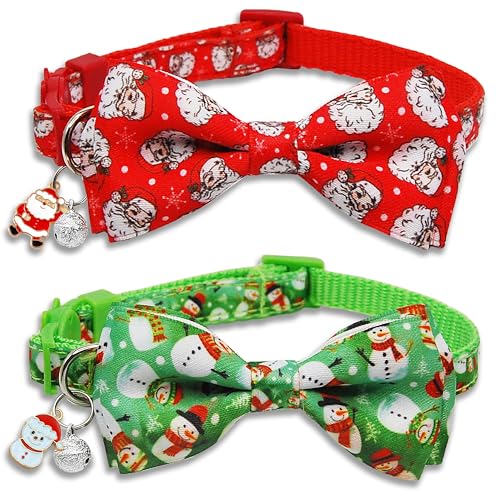 Weihnachts-Katzenhalsbänder, 2 Stück, festlicher Weihnachtsmann & Schneemann, Fliege Halsbänder mit Glocke und Charm, verstellbar, für Jungen und Mädchen, Kätzchen und Kätzchen Weihnachts-Katzenhalsbänder, 2 Stück, festlicher Weihnachtsmann & Schneemann, Fliege Halsbänder mit Glocke und Charm, verstellbar, für Jungen und Mädchen, Kätzchen und Kätzchen von Miiemiu