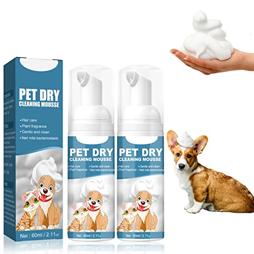 Trockenshampoo für Haustiere, Trockenshampoo für Hunde, Hundeshampoo Gegen Geruch, Schäumendes Shampoo für Hunde und Katzen, Kein Ausspülen Erforderlich-(2 * 60ml) (01) von Miioto