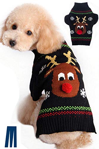 Mikayoo Hundepullover, Weihnachtspullover, Katze Urlaubspullover, Bowknot Design für kalte Wetterverhältnisse, festlicher Pullover für kleine Hunde oder Katzen, L, Schwarzes Hirsch von Mikayoo