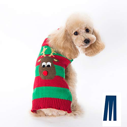 Mikayoo Hundepullover, Weihnachtspullover, Katze Urlaubspullover, Bowknot Design für kalte Wetterverhältnisse, festlicher Pullover für kleine Hunde oder Katzen, Medium, Rotes Hirsch von Mikayoo