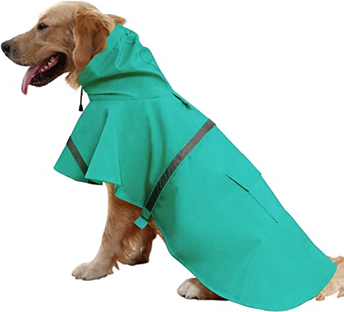 Mikayoo Regenmantel für große Hunde, verstellbar, wasserdicht, leicht, mit Streifen, reflektierend, Seeblau, XXXL von Mikayoo