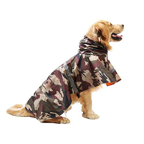mikayoo Große Hund Regenmantel Verstellbare Pet Wasserdicht Kleidung Leichte Regenjacke Poncho Hoodies mit Streifen reflektierende, XXL, braun von Mikayoo
