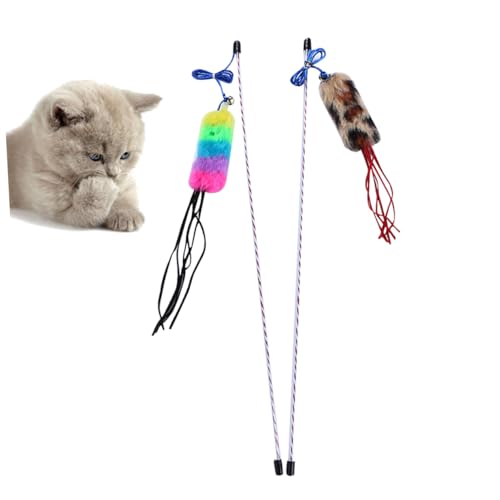 Mikikit 2stücke Katzenspielzeug Teiliges Bunte Plüsch-katzenangel Interaktives Spielzeug Für Katzen Und Kätzchen Fördert Aktivität Und Bindung Zufällige Farben Und Designs von Mikikit