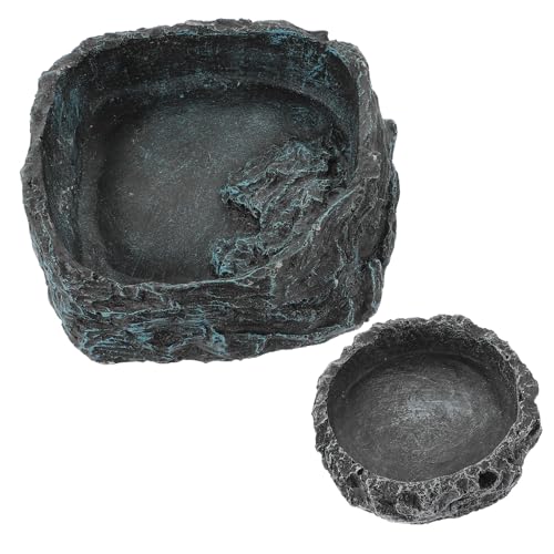 Mikikit 2 Stück Reptilienfutter Tablett Futterspender Für Eidechsen Wasserplatte Für Schildkröte Reptilienhaut Schlange Zubehör Für Reptilien Schildkröte Wasserschale Harz von Mikikit