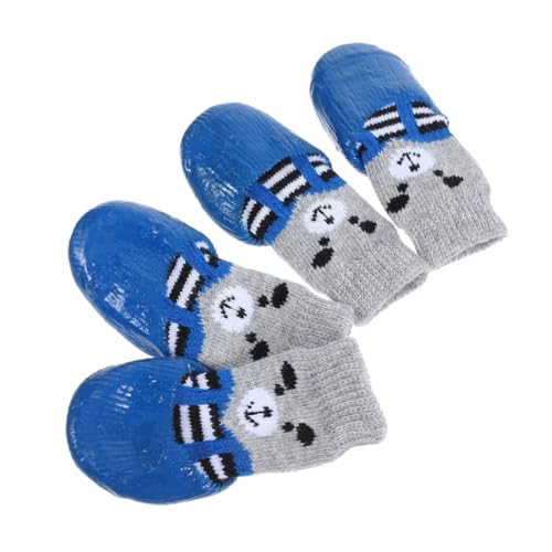 Mikikit 4 Stück Haustierschuhe Hausschuhe Welpe Verhindern Hundeschuhe Pfoten Greifer Kauer Tragbare Socken Für Haustiere Socken Für Hund Abriebfeste Hundesocken Blue Baumwolle von Mikikit