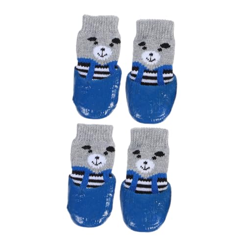 Mikikit 4 Stück Haustierschuhe hundekleidung hundeschuhe wasserdichte Haustiersocken Welpe Bausatz Abs Wiederverwendbare Pfotenschützer auswechselbarer Hundepfotenschutz Baumwolle Blue von Mikikit