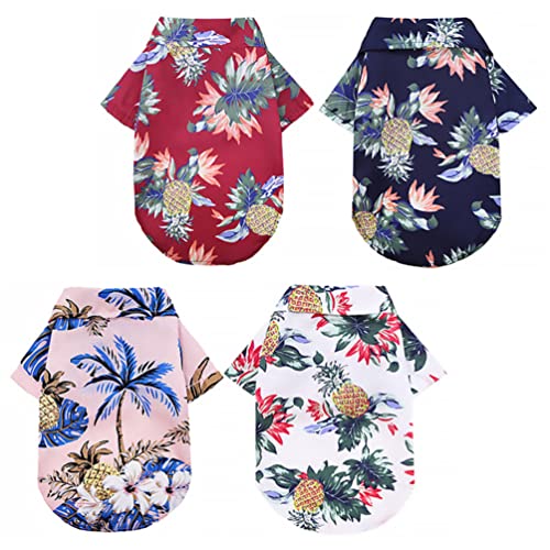 Mikikit 4 Stück Haustierhemd Mädchen-Outfit Mädchen Kleider Sommerkleid Hawaiihemd Jungenhemden sommerliche hundebluse PET-Ärmelbekleidung Kurzarm Shirt Golden Retriever der Hund Polyester von Mikikit