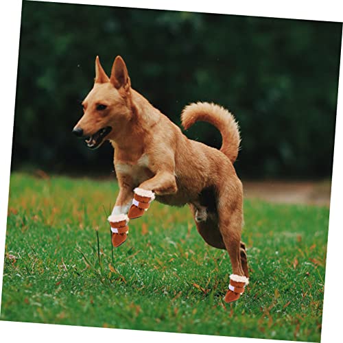 Mikikit 4 Stück Teiliges Hundeschuh mit Rutschfester Sohle Verstellbarem Dickem Fleece Innenfutter Atmungsaktiv und Warm als Pfotenschutz und Winterstiefel für Hunde und Katzen von Mikikit