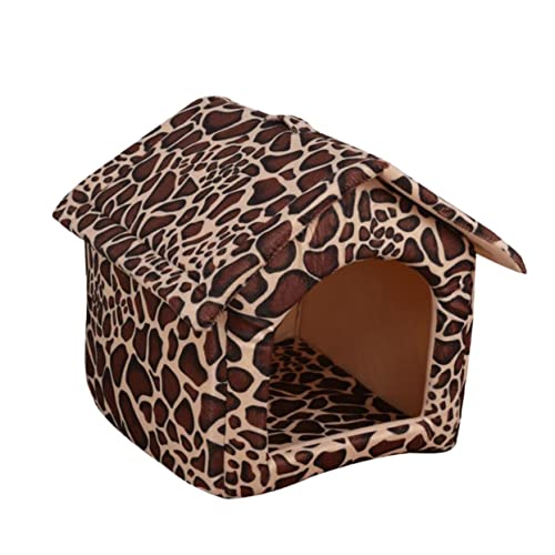 Mikikit Haustierbetthaus Haustier Warmes Faltbares Haustierbett Haustier-schlafbett Das Bett Leopard von Mikikit