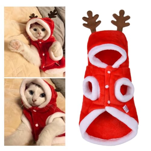 Mikikit Festlicher Fleece-Samt-Hoodie-Mantel Für Haustiere 3D-Gedrucktes Weihnachtsbaummuster Entzückende Rentierkostüm-Hoodies Für Katzen Und Hunde L von Mikikit