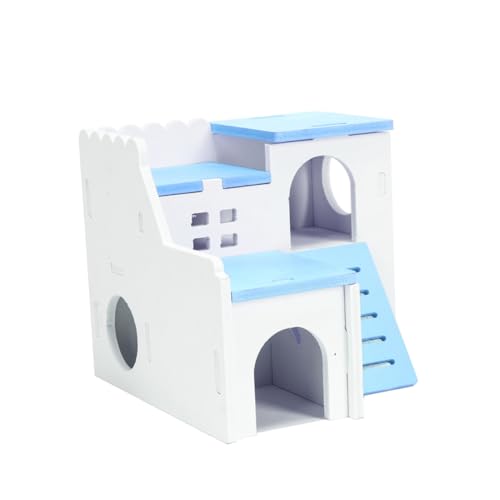 Mikikit Hamsterhäuschen Aus Holz Drinnen Meerschweinchen Bett Meerschweinchenkäfig Haustier Nagetier Kleines Hamsterhaus Guinea Hamsterkäfig Hamsterspielplatz Bambus Blue von Mikikit