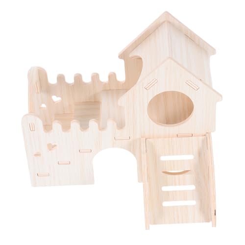 Mikikit Hamsterhütte Kletterleiter Rutsche Zubehör Für Hamsterkäfige Holz-Hamster-Labyrinth Kleintierversteck Khaki Hölzern von Mikikit