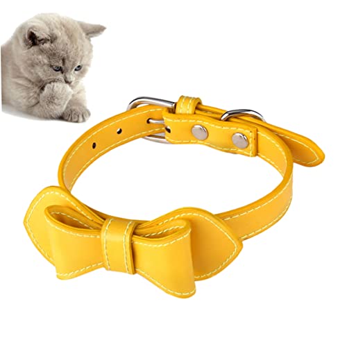 Mikikit Haustierbedarf Schnalle Haustier Hundehalsband Welpen Schild Hundehalsbänder für Welpen hundekragen hundehalstuch Bowknot-Halsband PU-Hundehalsband Katzenkragen Yellow von Mikikit