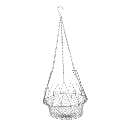 Mikikit Hühnerfutter Hähnchen-obstkorb Hängende Kükenbehälter Korb Hühnerfütterer Hängen Hühnerspeisererhängemetall Hanging Chick Obsthalter Kükenfutterhalter Kettenmaterial: Eisen Silver von Mikikit