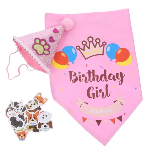 Mikikit Hundehalsband Geburtstagsdekorationen Hund präsentiert Geburtstag Welpen-Geburtstagslätzchen Haustierzubehör Geburtstagshut Geburtstag Party Hundelager Hundegeburtstagsmütze Rosa von Mikikit