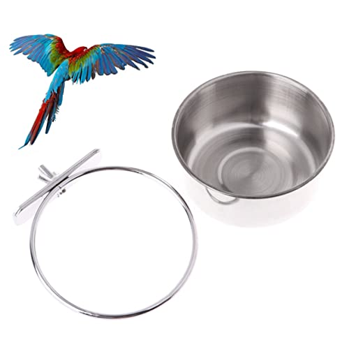 Mikikit Schüssel für Papagei Schüsseln Haustiernapf Wasser Papageienschale rostfrei vogelkäfig zubehör vogelzubehör für käfig Vogeltränke Papageifutter Papageienfütterung Silver von Mikikit