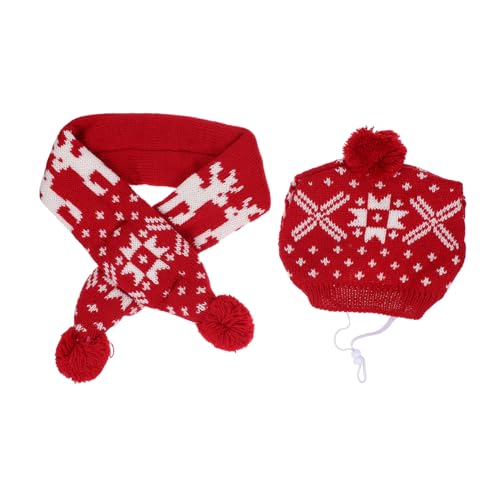 Mikikit Weihnachtsmütze und Schal für Haustiere Kreatives Teiliges mit Elchmotiv Warme Strapazierfähige Weihnachtskostüm Accessoires für Kleine bis Mittelgroße Hunde und Katzen von Mikikit