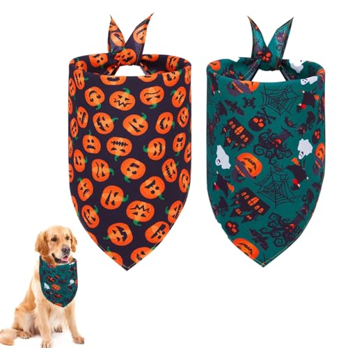 Halloween Hund Bandana, Haustier Bandana, Halloween Hundehalstuch, Hunde Halloween Kopftücher, Haustier Dreieck Lätzchen, Dreieck Hund Schal, für kleine, mittelgroße, große Hunde und Katze, 2 Stück von Mikiuly
