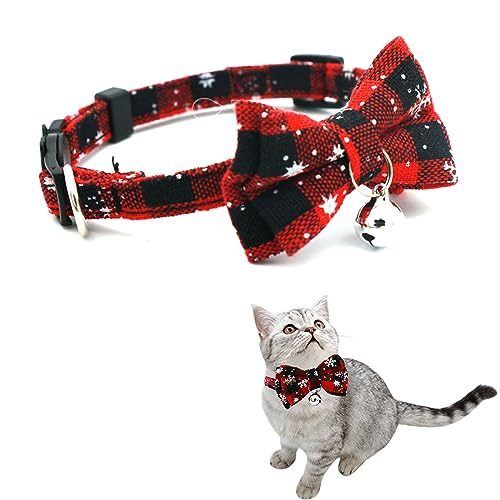 Hundehalsband Weihnachten, Weihnachts Kariertes Hundehalsband mit Schleife, Katzenhalsband, Weihnachten Hundehalsband Verstellbare für Hunde Katzen und Andere Haustiere von Mikiuly