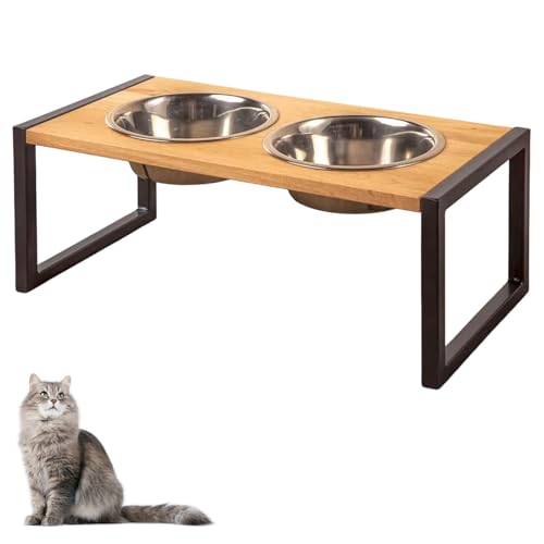 Katzennapf Erhöht,2er Set Futternapf Katze,15° Gekippte Futterstation Katzen Hundenapf mit Metallhalter,Fressnapf und Wassernapf für Katzen und Kleine Hunde,für Optimale Fütterungshaltung von Mikiuly