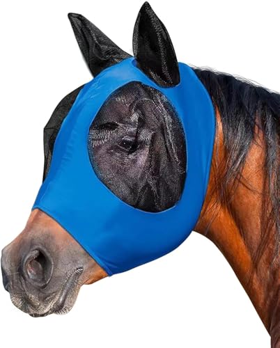 Pferde Fliegenmaske,Pferd Mesh Fliegenmaske mit Ohren,Fliegenmaske Pferd UV Schutz,Horse Fly Mask, Fliegenmaske Large Eye Space,Fliegenmaske für Pferde,Atmungsaktives Mesh (Blue) von Mikiuly