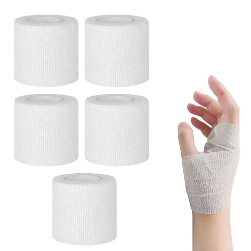 Selbstklebender Verband, Elastische Binde, Selbsthaftend Kohäsive Bandage, Selbsthaftende Fixierbinde, Atmungsaktives Sporttape, für Finger, Handgelenk, Füße, 5cm x 4,5m, Weiß, 5 Rollen Selbstklebender Verband, Elastische Binde, Selbsthaftend Kohäsive Bandage, Selbsthaftende Fixierbinde, Atmungsaktives Sporttape, für Finger, Handgelenk, Füße, 5cm x 4,5m, Weiß, 5 Rollen von Mikiuly