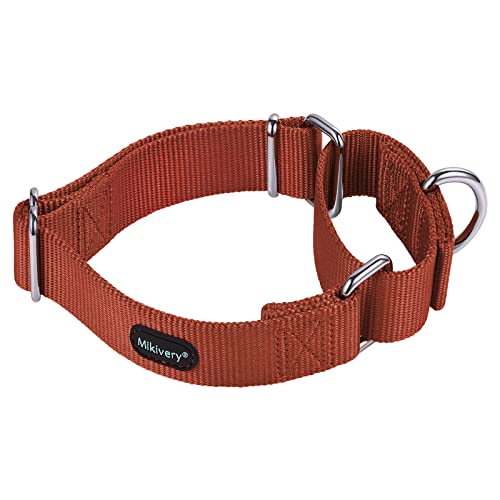 Mikivery Martingale Hundehalsband, Nylon, verstellbar und Sicherheitstraining, Ziegelrot, bequeme Metallschnalle, Haustierhalsbänder für kleine, mittelgroße und große Hunde von Mikivery