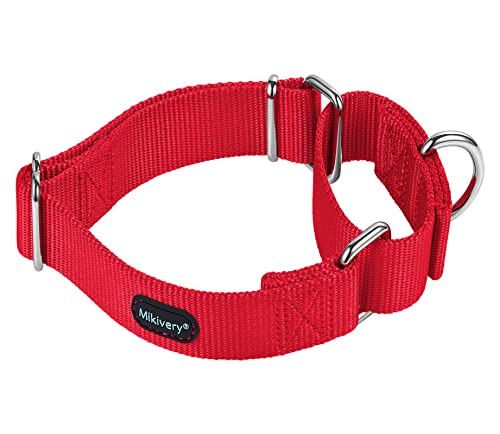 Mikivery Martingale Hundehalsband, Nylon, verstellbar und sicher, für Training, bequem, Metallschnalle, Schlupfhalsbänder für kleine, mittelgroße und große Hunde (Rot, L) von Mikivery
