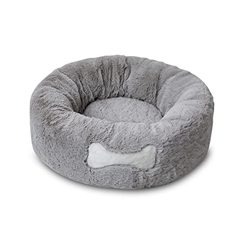 Mikki Hunde-, Katzen-, Welpen-, Kätzchen-Design, ultraweiches graues Kunstfell, beruhigendes Donut-Bett, rundes Kissen, Kuscheltier – klein Mikki Hunde-, Katzen-, Welpen-, Kätzchen-Design, ultraweiches graues Kunstfell, beruhigendes Donut-Bett, rundes Kissen, Kuscheltier – klein von Mikki