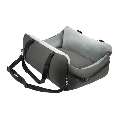 Milageto Auto-Reisebett für kleine Hunde, Sitzerhöhung 23,6 x 23,6 x 9,8 Zoll, für Vorder- und Rücksitz, atmungsaktiv, abnehmbar, mit festem Gurt, GRAU von Milageto
