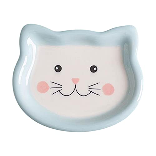 Milageto Cartoon Katzennapf Kleine rutschfeste Untertassenform Futternapf Teller Keramik für Eichhörnchen Igel Chinchilla Katzen und kleine Hunde Zubehör, Blau von Milageto