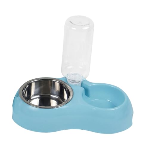 Milageto Doppelter Futter- und Wassernapf für Katzen und Hunde, Set mit automatischer Tränkeflasche und Wasserspender aus Edelstahl für Welpen, Blau von Milageto