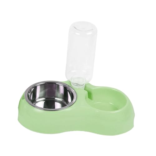Milageto Doppelter Futter- und Wassernapf für Katzen und Hunde, Set mit automatischer Tränkeflasche und Wasserspender aus Edelstahl für Welpen, Grün von Milageto