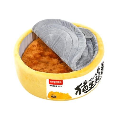 Milageto Dosenförmiges Katzenbett, Höhle für Katzen, kleine Hunde, rund mit weichem Kissen, niedliches, selbstwärmendes Katzenbett mit Kapuze und Ramennapf mit Milageto Dosenförmiges Katzenbett, Höhle für Katzen, kleine Hunde, rund mit weichem Kissen, niedliches, selbstwärmendes Katzenbett mit Kapuze und Ramennapf mit von Milageto
